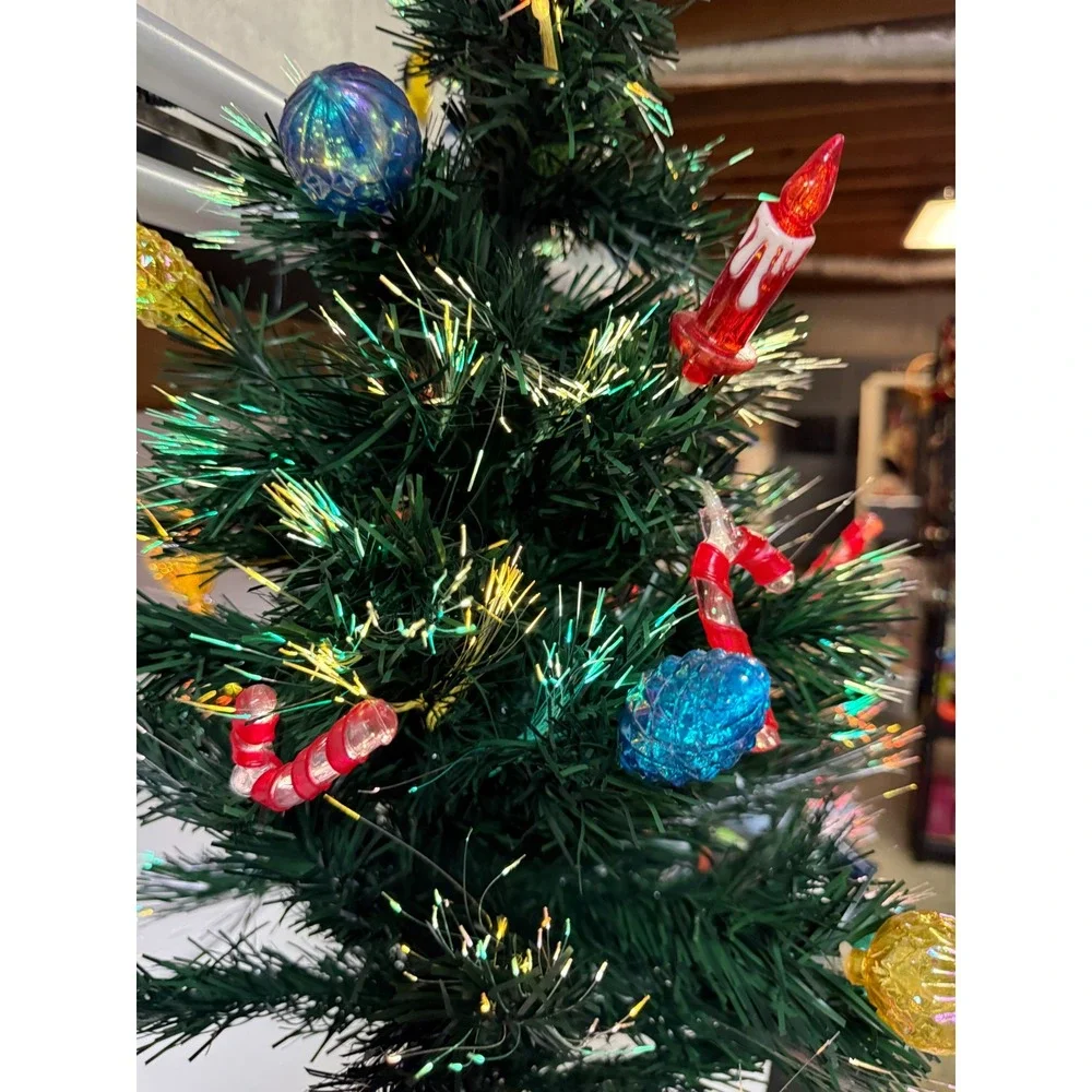 Vintage Fiber Optic Tabletop Christmas Tree Gold Base Ornaments Star 18 Inch